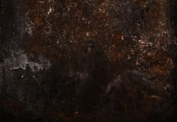 Dark grunge rusty metal background. Metal texture with corrosion and oxides  - obrazy, fototapety, plakaty