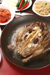 hanbang baeksuk. Boiled Chicken with Rice andMedicinal Herbs