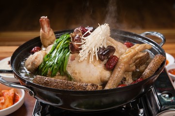 hanbang baeksuk. Boiled Chicken with Rice andMedicinal Herbs