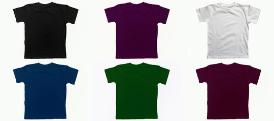 Multicolored t-shirts isolated on white background