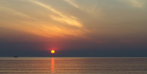 Sunrise and Twilight. Light morning sea.