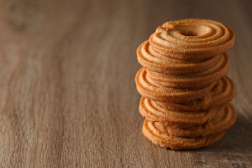 Shortbread cookies stacked in a column. Space for text