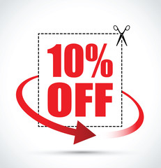 ten per cent off scissors sign with an arrow