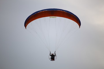 Paramotor flying in the sky