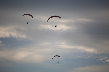 Paramotor flying in the sky