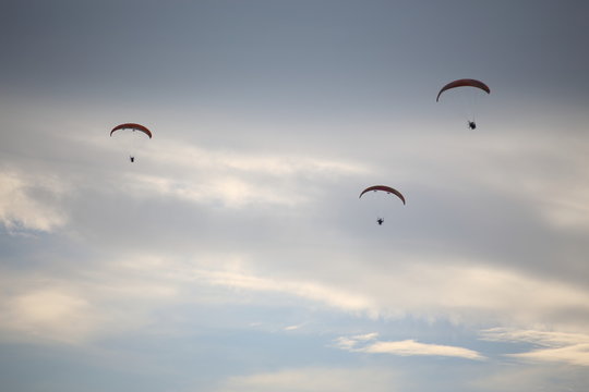 Paramotor flying in the sky