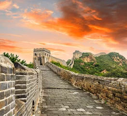Papier peint photo autocollant rond Mur chinois Belle et spectaculaire Grande Muraille de Chine au coucher du soleil