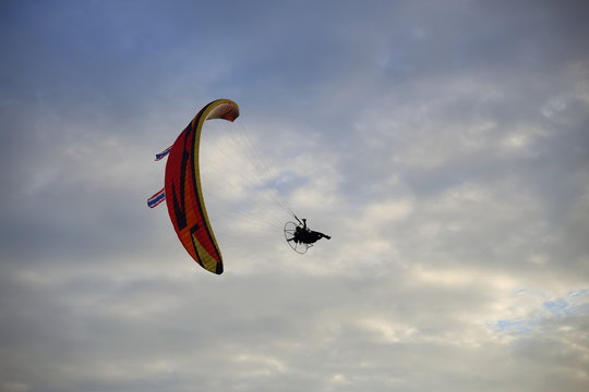 Paramotor flying in the sky