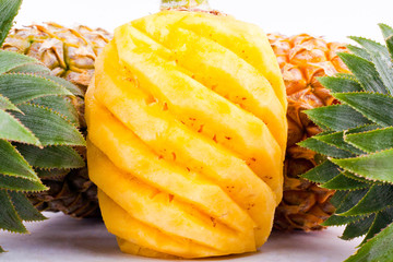 peeled ripe pineapple on white background healthy pineapple fruit food isolated
