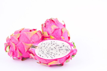 dragon fruit (dragonfruit) or pitaya on white background healthy dragonfruit organic  food isolated
