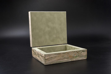 an empty box on a black background. casket.