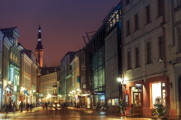 Fototapeta na wymiar night view of the street, Tallinn