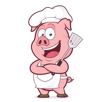 Pig chef holding a spatula