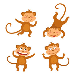 Vector set with funny monkeys. Cute little monkeys.