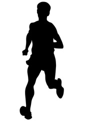 Woman athletes on running race on white background