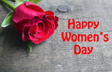Happy Womens Day.Rose on old wooden background for Women's Day.International Womens Day or 8 March...