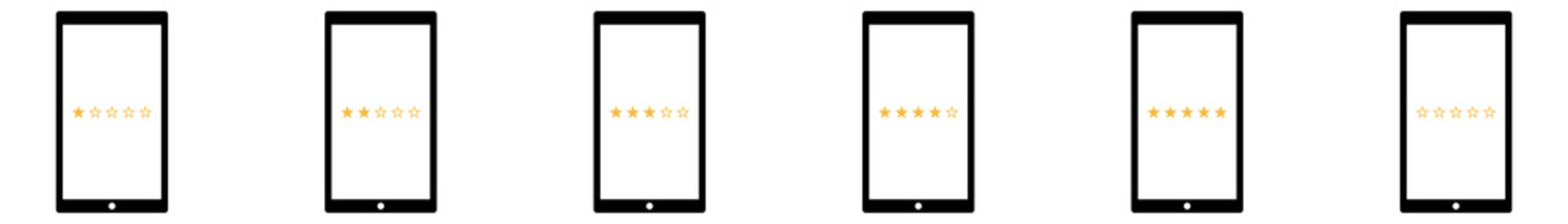 Phone rating - Stars - Review set of icons - Yellow stars enclosed in a phone