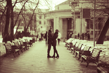 Fototapeta premium couple embracing on a walk Moscow