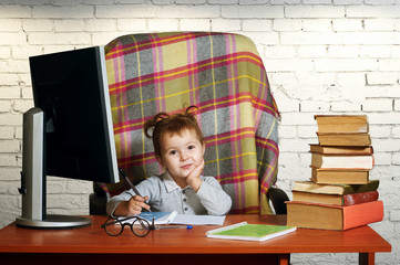the girl at the computer , children's modern games