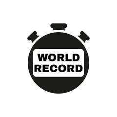 Stopwatch with the word world record icon. symbol. Flat design. Stock - Vector illustration