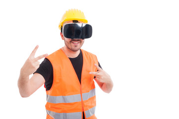 Handsome engineer enjoying simulation of reality