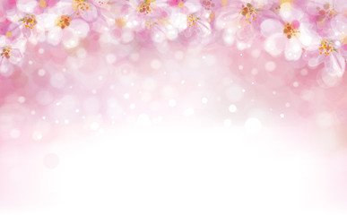 Fototapeta premium Vector blossoming sakura tree, pink bokeh background.