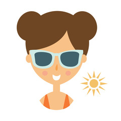 Woman Smiling In Dark Glasses Enjoying The Sun, Part Of Summer Beach Vacation Series Of Illustrations