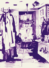 Interior cafe. Made by ink on paper.