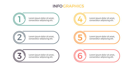 Business infographics. Presentation with 6 options. Vector design elements.