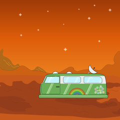 Vector hovercraft van on a foreign planet illustration