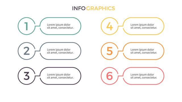 Business infographics. Presentation with 6 steps. Vector design elements.