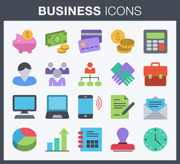 Fototapeta premium Set of flat style business icons. 