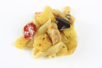 poêlée de pâtes au poulet et légumes