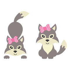 cartoon wolf with bow set