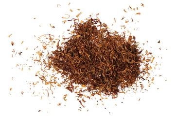 pile tobacco isolated on white background, top view