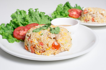 Pork fried rice with white background table