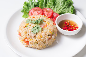 Pork fried rice with white background table