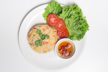 Pork fried rice with white background table