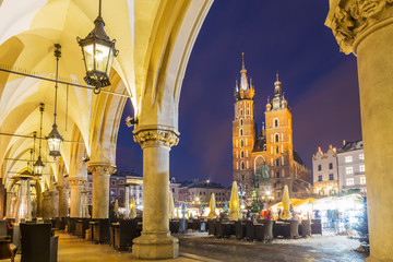 Fototapeta Krakow market square at night, Poland, Europe obraz
