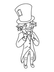 Mad hatter character coloring book vector