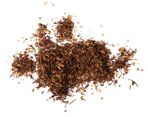 pile tobacco isolated on white background, top view