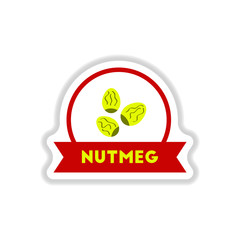 Label icon on design sticker collection kitchenware seasoning nutmeg with ribbon