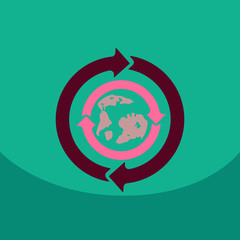 Earth with arrows in logo. Organic Life symbol. Eco planet. save clean planet