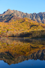 長野　戸隠高原　鏡池の紅葉