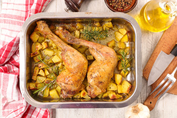 roasted chicken leg and potatoes © M.studio