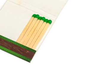 Matches isolated on white background. Closeup shot.