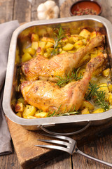 roasted chicken leg and potatoes