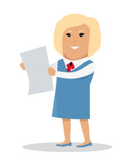 Woman Character With Paper Vector Illustration.