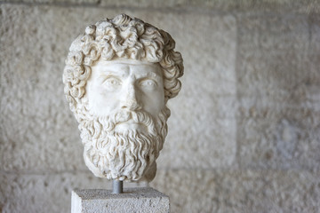 Statue head from Museum of the Ancient Agora inside Stoa of Attalos, Athens, Greece.
