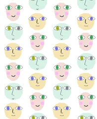 Fotobehang Seamless art fun pettern with cartoon faces. made like art kids design © 247920724